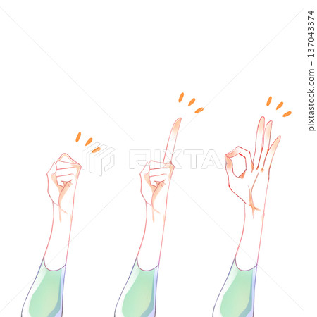 Hand signs: fist, index finger, OK sign 137043374