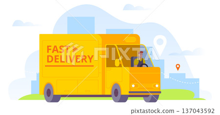 Fast delivery van. Express shipping color icon Fast delivery van. Express shipping color icon 137043592