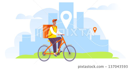 Courier ride bicycle. Urban delivery color concept 137043593