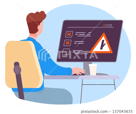 Traffic sign test. Computer driving lesson or exam Traffic sign test. Computer driving lesson or exam 137043635