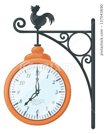 Street clock in vintage style. Metal forged post 137043690