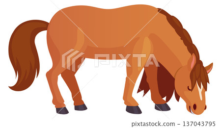 Eating pony. Cute little horse cartoon pet 137043795