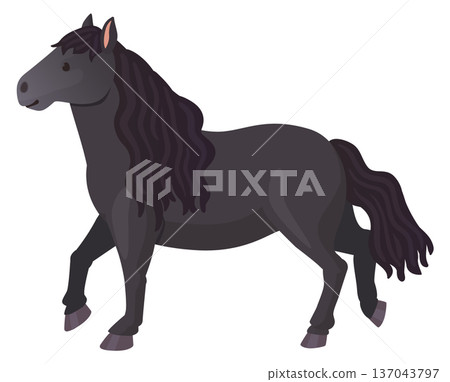 Black pony. Cute little horse cartoon character 137043797