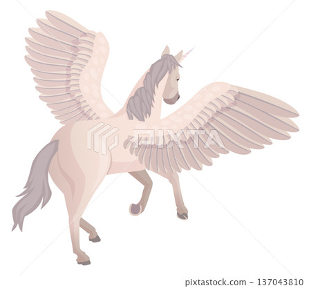 Pegasus rear view. Flying winged horse animal 137043810