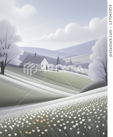 a rural landscape with a rural house a rural landscape with a rural house 137043954