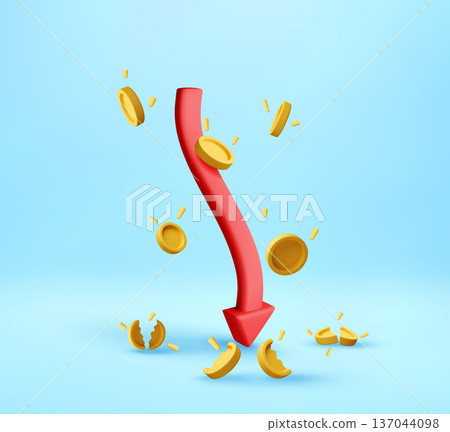 3d Red arrow downward trend in stock market 3d Red arrow downward trend in stock market 137044098