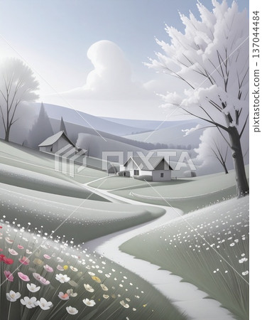 landscape with village in the winter landscape with village in the winter 137044484