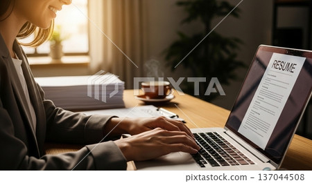 一位商務人士在辦公室操作筆記型電腦的雙手 137044508