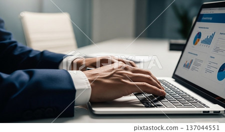 The hands of a business person operating a laptop in the office 137044551