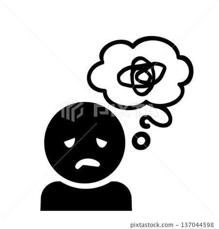 A person icon (black) who is worried about his confusion A person icon (black) who is worried about his confusion 137044598