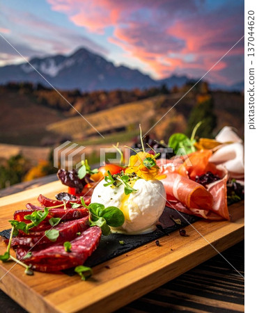 fresh salad with prosciutto and fresh vegetables fresh salad with prosciutto and fresh vegetables 137044620