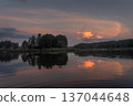 Colourful landscape of nature with lake sky and trees. Beatiful lakeside with reflections of sky in the water 137044648