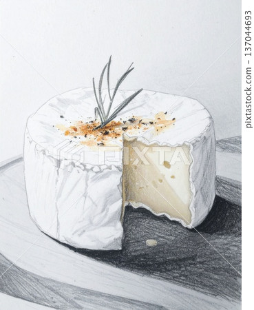 cheese camembert or brie with fresh rosemary cheese camembert or brie with fresh rosemary 137044693