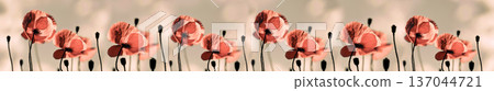 Panoramic vintage style banner of red poppies in a field with sepia background Panoramic vintage style banner of red poppies in a field with sepia background 137044721