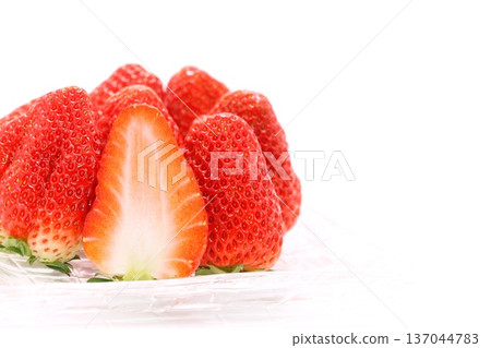 Strawberry Benihoppe cut cross section bright background Strawberry Benihoppe cut cross section bright background 137044783