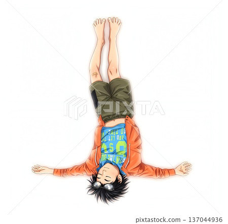 [Midsummer fatigue] Illustration of a boy pretending to sleep with his toes spread 137044936