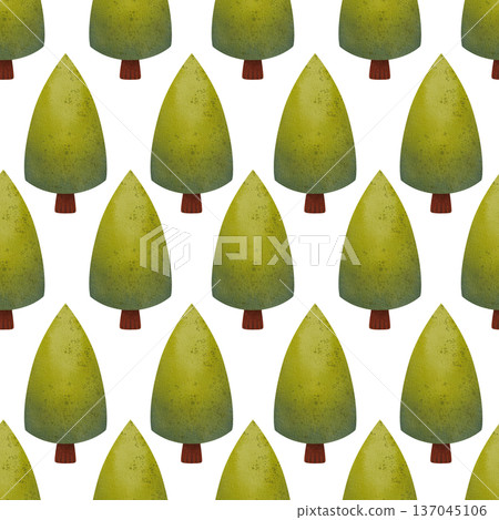 Seamless pattern with hand drawn green trees. Children's watercolor forest illustration for your design, print, fabric Seamless pattern with hand drawn green trees. Children's watercolor forest illustration for your design, print, fabric 137045106
