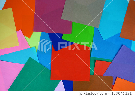 Random composition vibrant colorful square paper geometric flat lay background 137045151