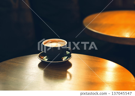 Cozy Coffee on Wooden Table in Cafe 137045547