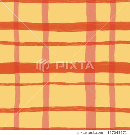 Abstract seamless pattern with red check stripes and yellow background. Hand painted illustration for design, print, fabric or background. 137045571