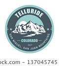 Telluride ski resort, Colorado,  San Juan Mountains USA, emblem with snow-covered mountains, vector 137045745
