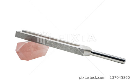 Rose quartz and crystal tuner, tuning fork and natural stone macro material 137045860