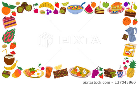 Vibrant cartoon flat style food border on a white background. Vibrant cartoon flat style food border on a white background. 137045960