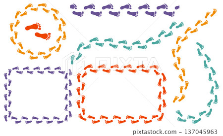 Set of colorful human footprint borders and frames in circle, square, and rectangle shapes. Set of colorful human footprint borders and frames in circle, square, and rectangle shapes. 137045963