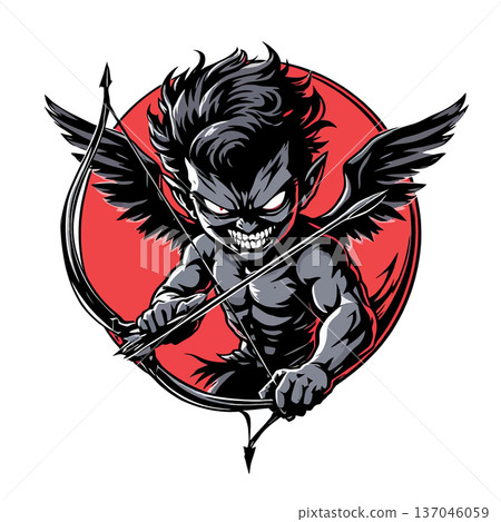 Vsai demonic cupid archer with bow and arrow aiming 137046059