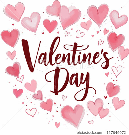 Vsai valentine's day calligraphy text with pink hearts frame Vsai valentine's day calligraphy text with pink hearts frame 137046072