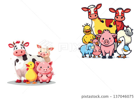 Vsai cute cartoon farm animals standing together happy 137046075