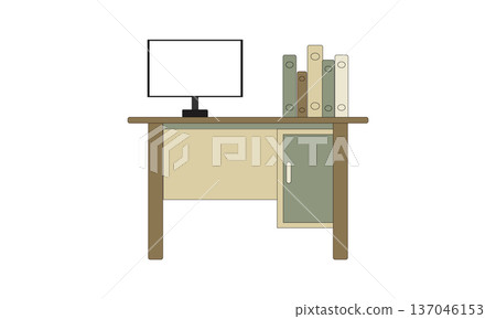 Office Work Desk with Computer Monitor and Files Minimal Flat Design Workspace Illustration Office Work Desk with Computer Monitor and Files Minimal Flat Design Workspace Illustration 137046153