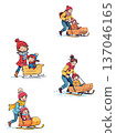 Vsai mother and child sledding in winter snow cartoon 137046165