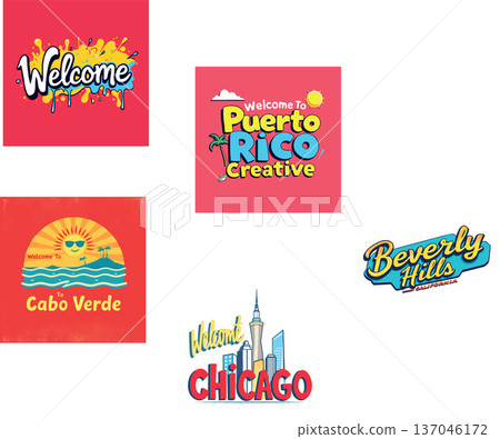 Vsai welcome greetings to travel destinations and places icons 137046172