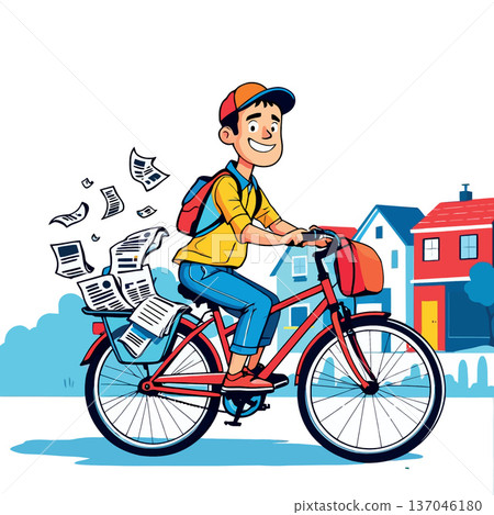 Vsai boy delivering newspapers by bicycle 137046180