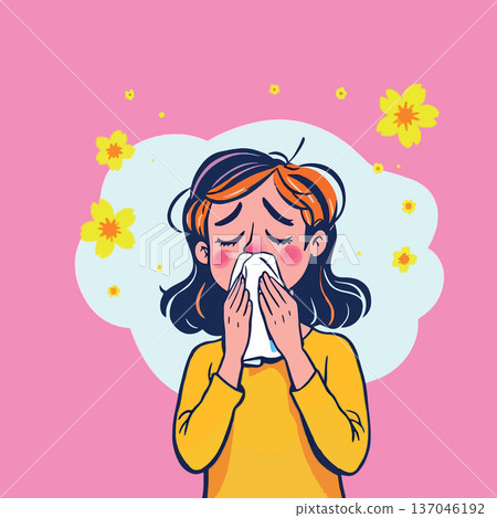 Vsai girl experiencing spring allergy symptoms sneezing due to pollen 137046192