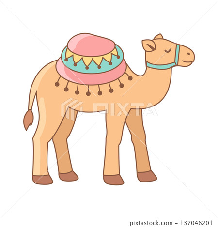 Cute Desert Camel with Colorful Saddle Vector Illustration Cute Desert Camel with Colorful Saddle Vector Illustration 137046201