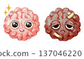 Watercolor cartoon comparison of a healthy brain and damaged brain. Representing conditions like alzheimer's disease, stroke, or mental decline. Transparent background illustration. 137046220