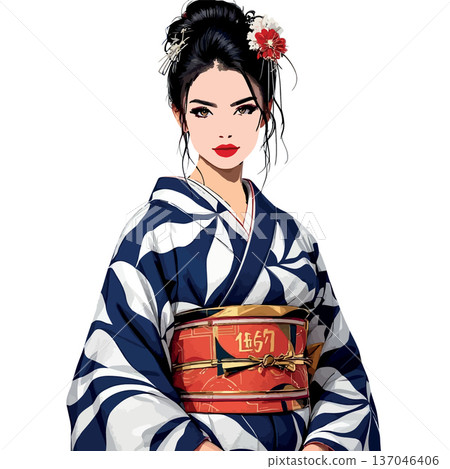 Vsai japanese woman wearing traditional kimono and hair ornaments Vsai japanese woman wearing traditional kimono and hair ornaments 137046406