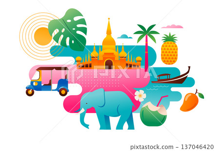 Thailand attractions, landmarks and symbols colorful icons collection. 137046420