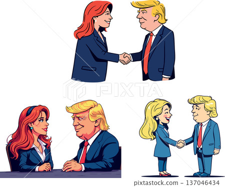 Vsai political cartoon characters discussing election and making agreements Vsai political cartoon characters discussing election and making agreements 137046434
