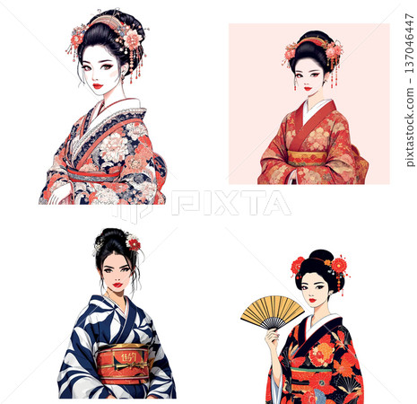 Vsai japanese women wearing traditional kimonos with floral patterns Vsai japanese women wearing traditional kimonos with floral patterns 137046447