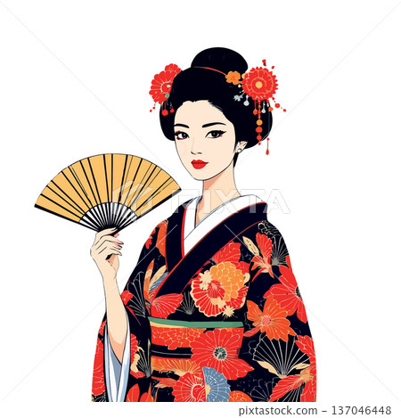Vsai geisha woman holding a traditional japanese fan 137046448