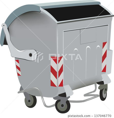 Large metal wheelie bin for garbage collection with open lid 137046770