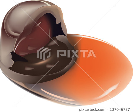 Chocolate candy melting, revealing orange filling Chocolate candy melting, revealing orange filling 137046787