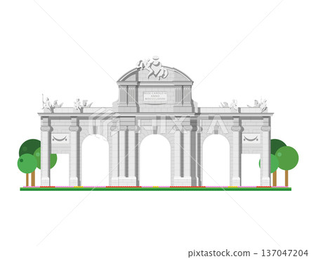 Alcala Gate in Madrid, Spain, isolated on white background vector illustration. Monuments and landmarks Series 137047204