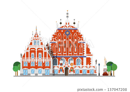 Blackheads House in Riga, Latvia, isolated on white background vector illustration. Monuments and landmarks Series 137047208