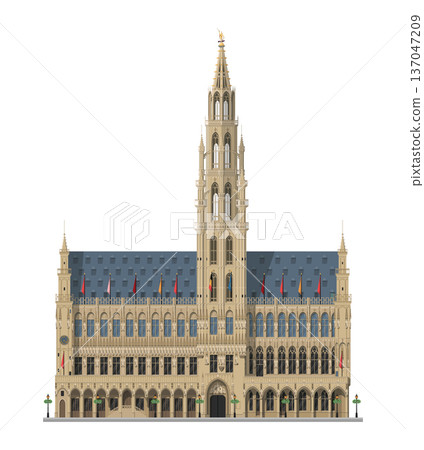 Brussels Town Hall in Belgium isolated on white background vector illustration. Monuments and landmarks Series 137047209