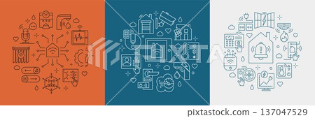 Circular Minimal Composition of Smart Home Linear Icons, Connected House Automation Concept Round Layout Vector Illustration 137047529