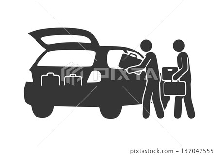 一個人將行李裝入汽車的剪影圖標 137047555